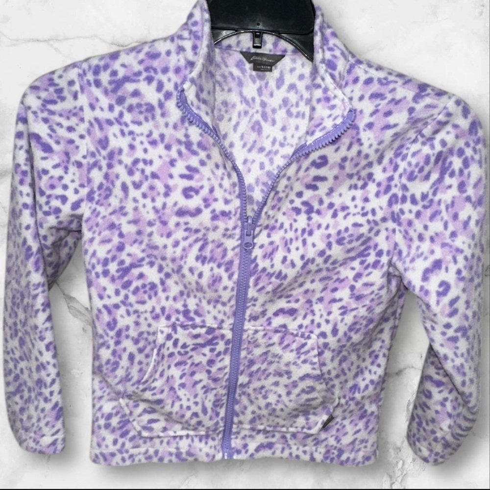 Eddie Bauer Girls Purple Leopard Fleece Zip Jacket size 7 - Picture 4 of 5